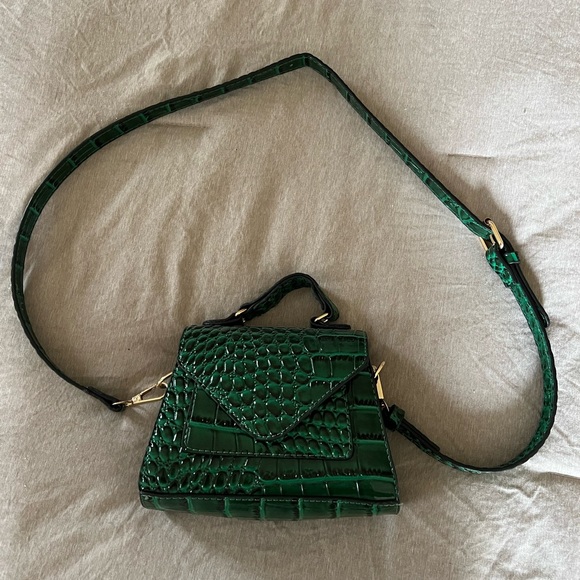 Handbags - dark green croc bag